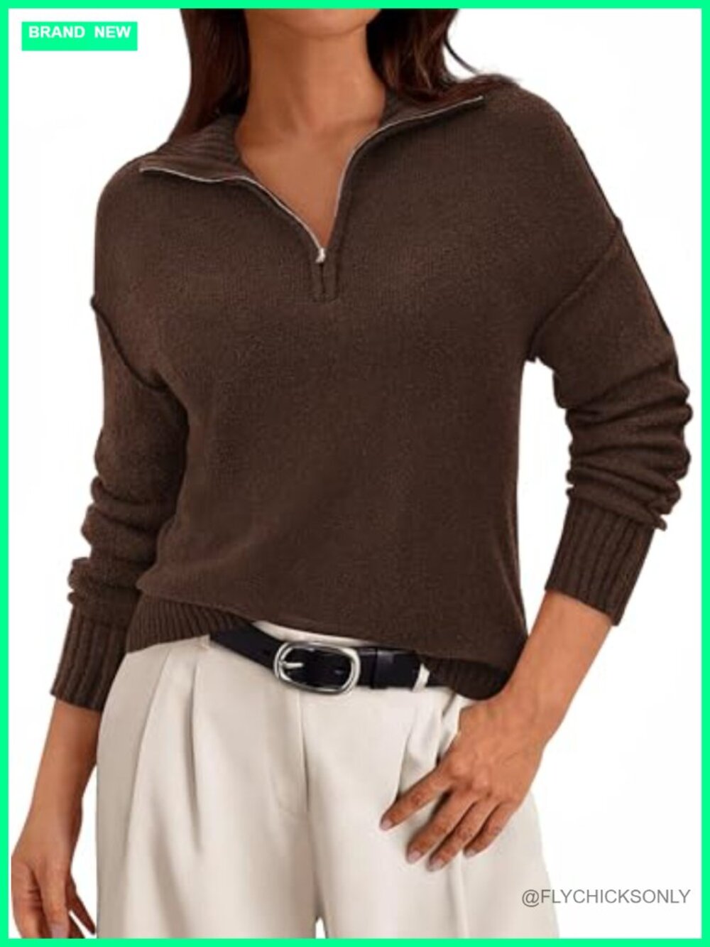 Quarter Zip Ribbed Knit Pullover Sweater V Neck Long Sleeve Women